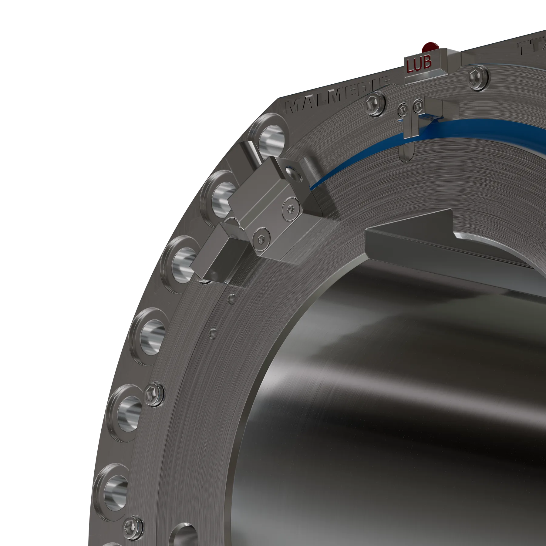 Close-up of the MALMEDIE Automatic Wear Detection on a barrel roller coupling