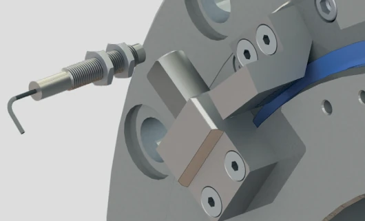 Proximity switch and wear indicator pin of the Automatic Wear Detection